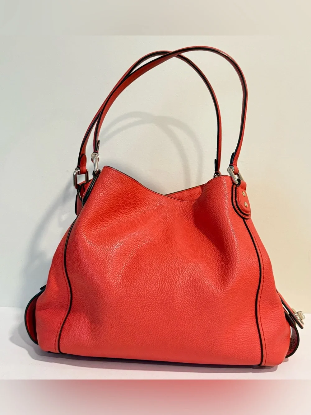 Coach Edie 31 Pebbled Leather Coral Orange Red Purse 57125 Shoulder Bag